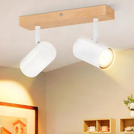 Spots de plafond GU10 Plafonnier LED 2 Spots Bois  Éclairage de Plafond Blance Spot Applique Orientable 350°pour Cuisine Couloir Salon Chambre à Coucher (Sans Ampoules) (1/5)