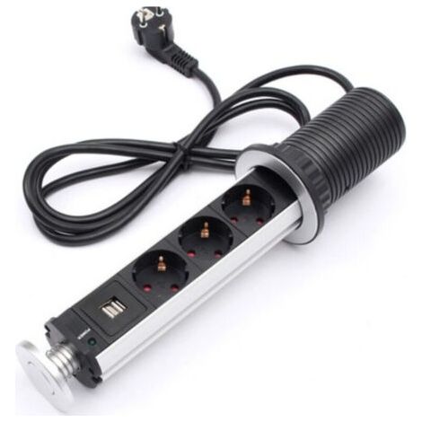 Electrical Socket for Countertop, Desk, Pedestal, USB Table Socket, Hidden Desk Socket, European Standard (3 Sockets) (1/2)