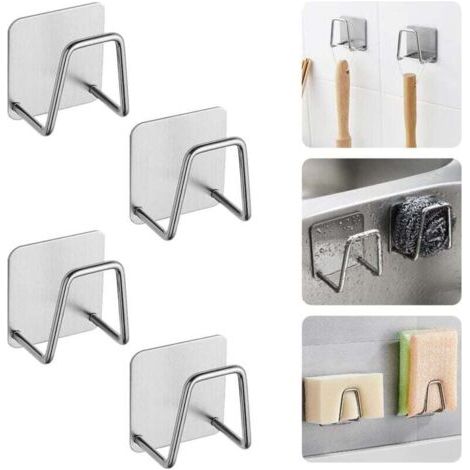 4 PCS Porte-Éponge Autocollant en Acier Inoxydable 5  5  3.2cm Porte Eponge Cuisine Evier Crochet Autocollant Adhesif Noir Support Eponge Evier Cuisine Inox Crochet pour Éponge Brosse
