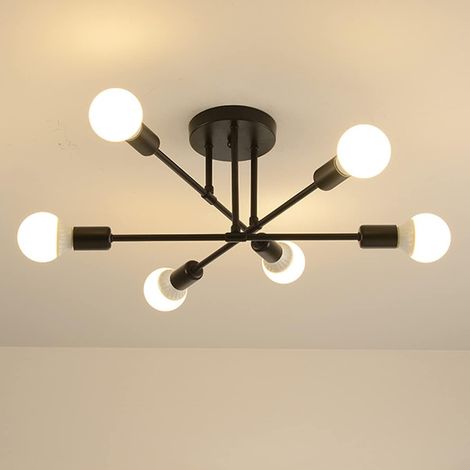 Lámpara de techo moderna, araña, 6 bombillas, araña de estilo industrial medieval retro, fuente de luz incluida. (1/5)