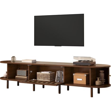 Meuble TV Multifonctionnel,Avec 5 rangements fermés,Support TV en MDF facile nettoyage,Charge 30kg,180×40×40cm,Noyer (1/5)
