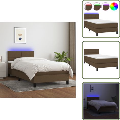 Cama marrón oscuro - vidaXL Cama box spring colchón y luces LED tela marrón oscuro 90x200cm - Cama con cabecero ajustable