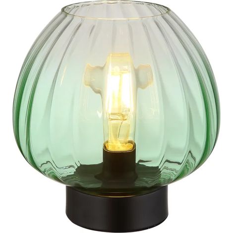 Lampada da tavolo lampada da lettura in vetro camera da letto 1 interruttore verde fiamma, metallo, attacco E27, DxH 23x23,5 cm