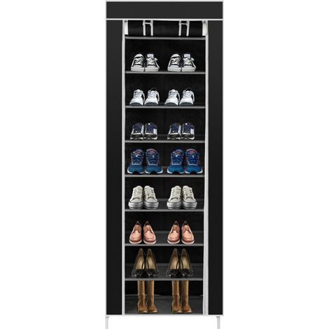 Space-Saving 10-Tier Non-Woven Fabric Shoe Rack with 9 Compartments in Black (1/5)