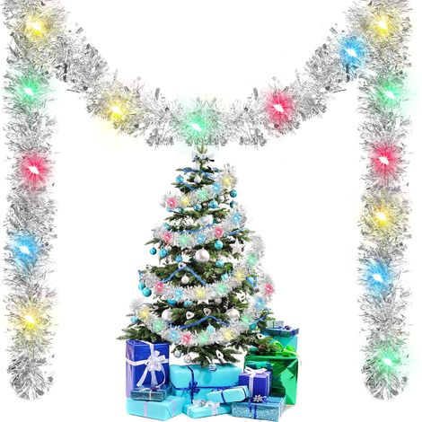 Guirlande En Laine Métallique - 2 M - Avec Guirlande Lumineuse À Led Multicolore Fonctionnant Sur Piles - Pour Décoration De Sapin De Noël Et Événements Festifs - 1 Pièce (1/5)