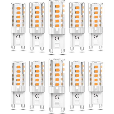 Dix ampoules LED G9, dimmables, 3 W, blanc chaud 3000 K. Une ampoule LED G9 équivaut à une ampoule halogène de 50 W (AC110/220 V). (1/4)