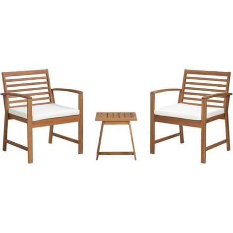 Les Tendances – Salon de jardin en bois d'acacia FSC avec coussins déperlants – 1 table basse carrée – 2 fauteuils confortables – 2 personnes (1/5)