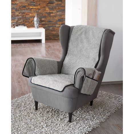 Protège-Fauteuil en Laine Vierge avec protège-accoudoir en Laine Vierge Flor Couche de Base : 100% Polyester Partie Centrale 200 x 50 cm Circa 60 x 40 cm (1/2)