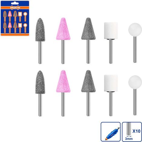 Lot de 10 pièces d'accessoires pour meuleuse mini WADFOW, fraises à grain fin, tige 3 mm (1/3)