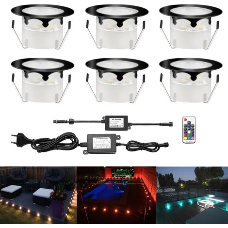 10 Spot LED Eclairage Extérieur Encastrable Sol Terrasse Bois,45mm Spots Encastré Extérieur Fait en IP67 DC12V 1W Avec Alimentation EU Pour Jardin Escalier Patio RGB (1/5)