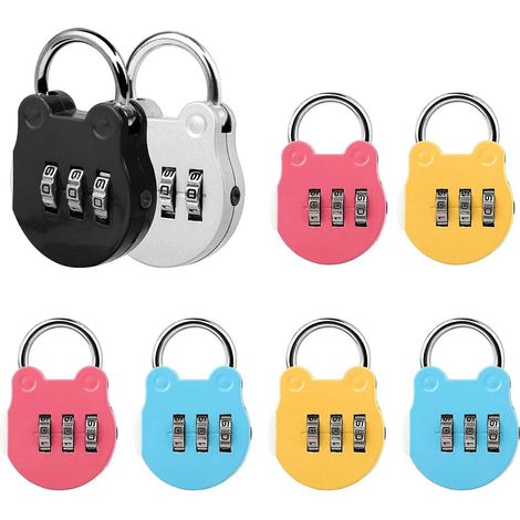 Lot de 8 cadenas pour valise, cadenas d'avion, cadenas à code 3 chiffres, petit cadenas pour valise, cadenas à code pour bagages de voyage (taille L). (1/4)