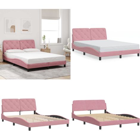 Cadre de lit sans matelas rose 140x190 cm velours - Cadre de lit rose - Matelas non inclus (1/5)