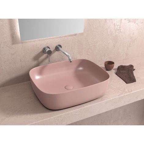 Vasque rectangulaire rose à poser sans trou JEY 49x39,5x15 cm (1/2)