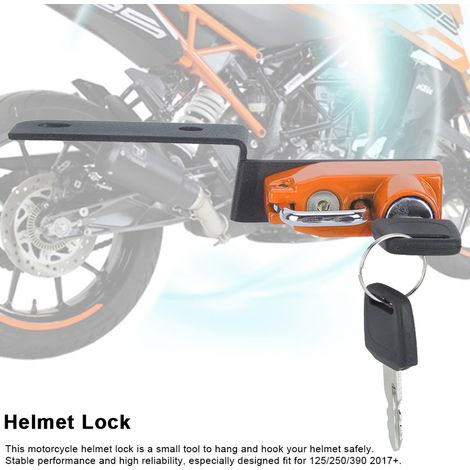 Modification de la moto KTM DUKE 125 250 390 (2017) avec un antivol de casque en alliage d'aluminium orange.
