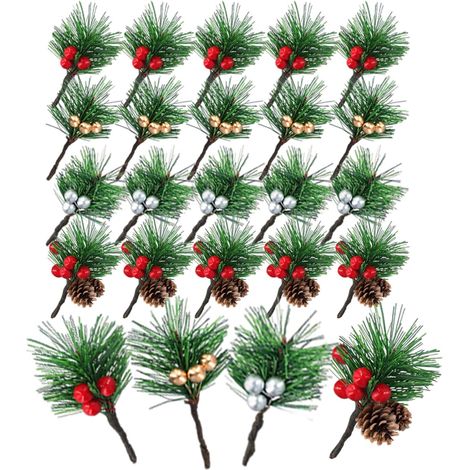 20 Pièces Branches de Sapin Artificielles avec Baies Rouges et Pommes de Pin,Petites Branches de Noël Décoratives,pour Guirlandes de Noël DIY,Mariage Hivernal(4 Styles) (1/5)