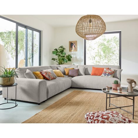 Garance - modulares ecksofa rechts - 6 plätze - aus cordstoff - hellgrau