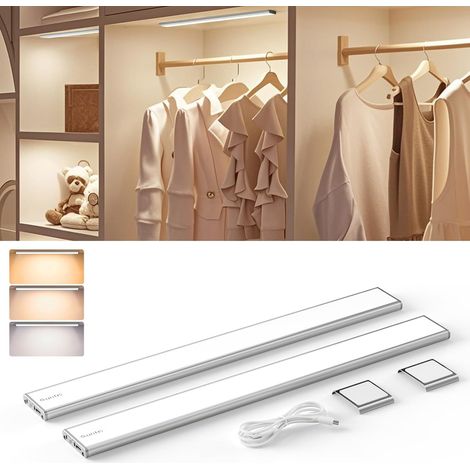 Reglette LED Cusine sous Meuble 40CM Aimantée 186 LEDs Rechargeable USB Sans Fil Lampe de Placard à Détecteur de Mouvement Interieur 3 Couleurs Lumière Réglable Armoire Escalier Bureau (1/5)