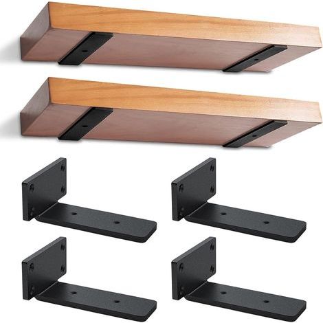 Lot de 4 supports d'étagère flottants invisibles de 15 cm, supports muraux robustes en métal pour étagère de rangement Bibliothèque avec vis (noir) (1/5)