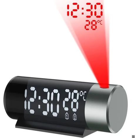 Réveil projecteur USB rechargeable, horloge électronique avec projection heure et température (1/5)