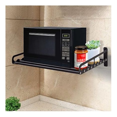 Support mural pour micro-ondes en aluminium spatial - Étagère pour micro-ondes - 50 x 39,5 cm - Noir (1/5)