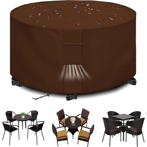 Housses pour Mobilier de Jardin Exterieur Imperméable Housse Table de Jardin Protection avec Grilles D'aération Housse Salon de Jardin 420D Rond Bache Table Anti-UV Marron (185x110cm) (1/5)