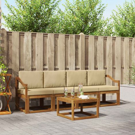 Outdoor-Sofagarnitur mit Kissen 5 pcs Natur und Beige (1/5)