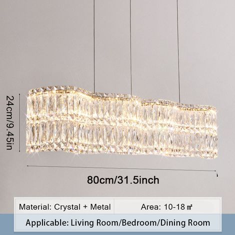 LED Kristall-Pendellampe Linear 80 cm, Elegante Hängelampe für Esstisch, 3 Lichtfarben, Dimmbar