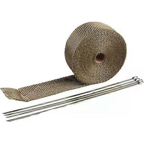 Bande isolante thermique pour collecteur d'échappement de moto (titane), 2,5 cm x 5 m, avec 4 attaches en acier inoxydable. (1/5)