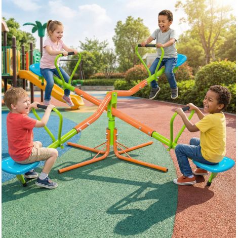 4-Sitzer Dreh-Wippgerät für Kinder, 360°, Stahl/Kunststoff, grün HAVRYA (1/5)