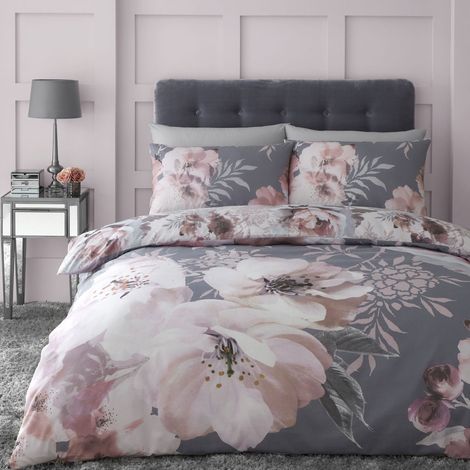 Catherine Lansfield Dramatic Floral Single Duvet Set Grey