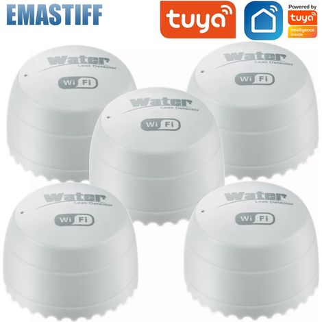 (Lot de 5) Détecteur de fuites WiFi - Capteur d'inondation - Alarme de fuite/débordement de réservoir d'eau - Surveillance à distance via application (1/5)