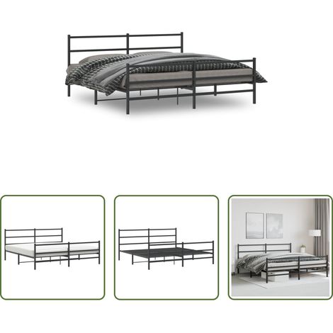 vidaXL Lit avec tête et pied - Cadre de lit métal sans matelas avec pied de lit noir 183x213cm (1/5)