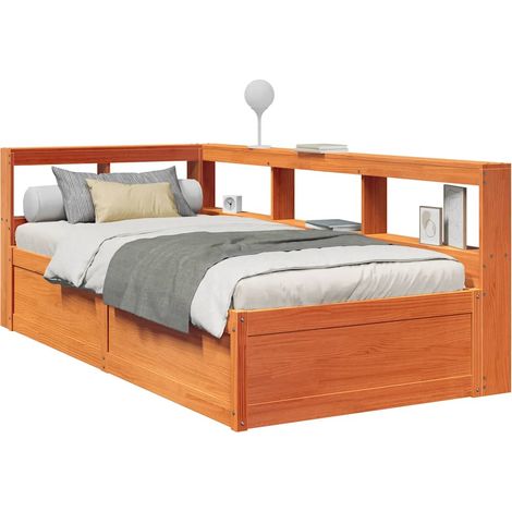 Bookcase Bed without Mattress Wax Brown 75x190cm Solid Wood Pine vidaXL (1/5)