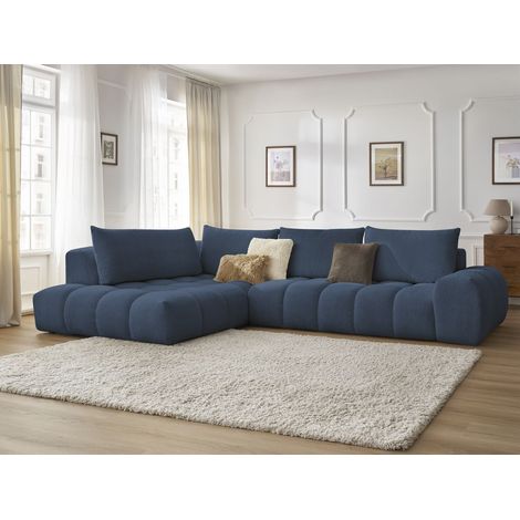 BOBOCHIC - Canapé d'angle fixe EVEREST tissu chiné Angle gauche  Bleu foncé (1/5)