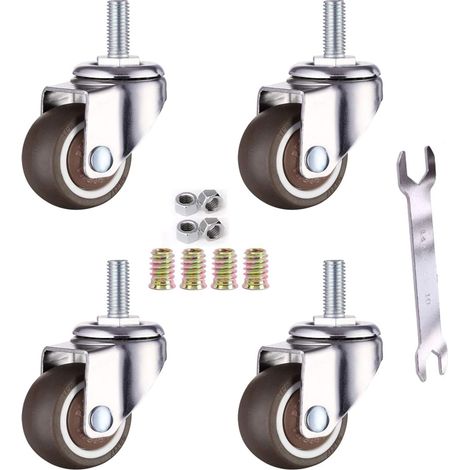 Roulettes Pivotantes Pour Meuble - M6 x 15 mm - Filetage 32 mm - Caoutchouc Thermoplastique TPE - Lot de 4 (1/5)