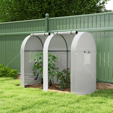 Serra da giardino da 1,8 m², serra per pomodori, 2 porte avvolgibili con cerniera, 4 finestre avvolgibili, acciaio, PE 135 g/m², bianca