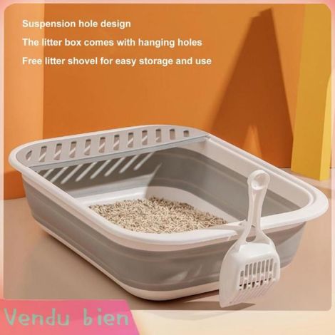 Garosa toilettes pliables semi-fermées pour chaton Bac à litière pour chat Semi-fermé, nettoyage facile, animalerie promenade Gris (1/4)