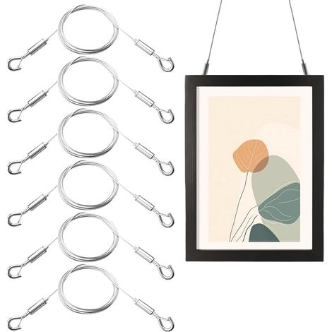6-teiliges verstellbares Bilderaufhänge-Set - Edelstahlseil - Verstellbare Edelstahl-Aufhängeseile - für Spiegel, Lampen, Präsentationstafeln und mehr - 25 kg (1,5 mm x 2 m) (1/5)