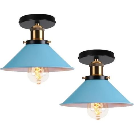 U-DO LOT DE 2 Plafonnier Cage en Fer Bleu E27 22CM Lampe de Plafonde Luminaire Vintage Lustre Intérieur Industriel (1/4)