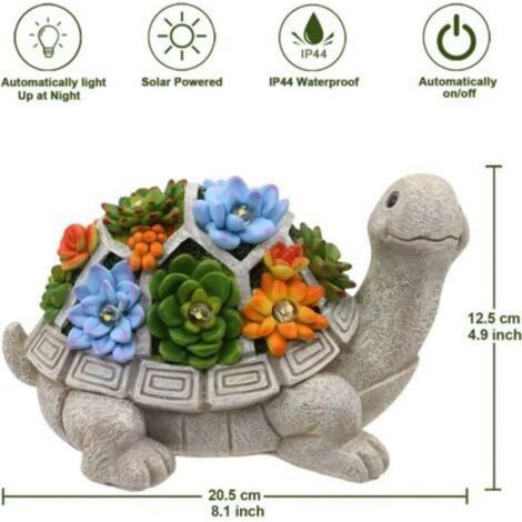 Statue solaire de jardin - Unbrand - Tortue avec succulente - 7 lumières LED - Dimensions 20,5x12,5 cm - Écologique (1/5)