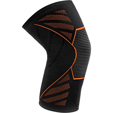 Rodillera unisex de compresión, ideal para practicar deportes, correr, hacer sentadillas y entrenamiento físico. Es elástica y cómoda, de talla mediana, color naranja y talla XL. (1/5)