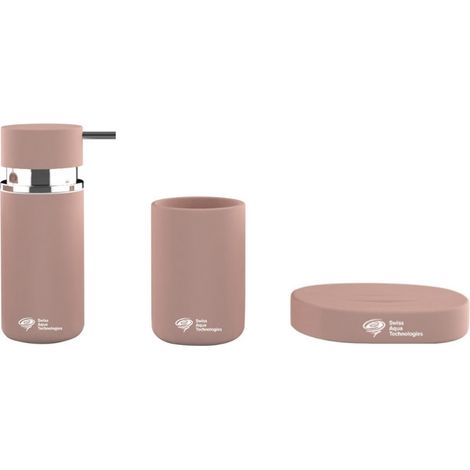 Swiss Aqua Technologies Set accessori Infinitio Dispenser sapone, Portasapone, Bicchiere, ceramica, Rosa opaco PackSAT-RoseMat