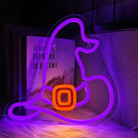 Enseigne au néon de chapeau magique utilisée pour la décoration murale boutique club applique d'art fond d'Halloween 29x24CM (1/4)