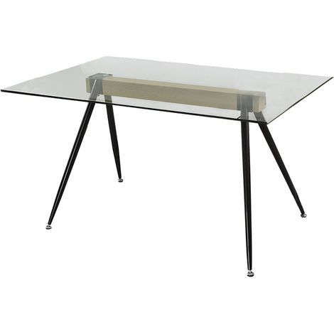 Home Heavenly® – Mesa comedor rectangular MARAMA, tablero de cristal templado con patas negras hasta 6 comensales  Color: Cristal-Patas negras (1/5)