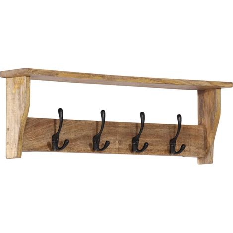 Porte-manteau mural pratique avec étagère 85 x 26 x 12 cm en bois de manguier naturel (1/5)