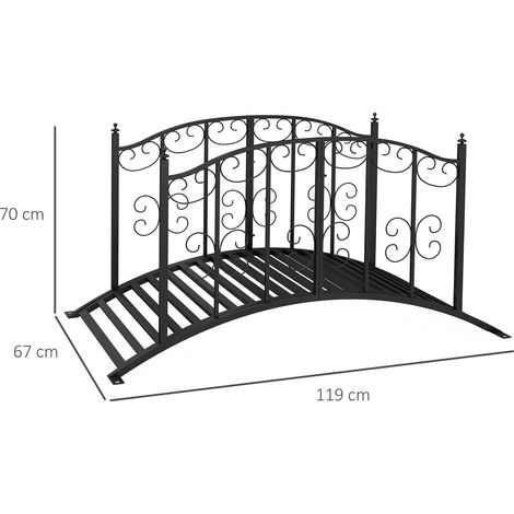 Pont de jardin Pont en acier de 1,19 m Pont d’étang avec rampe et motif floral,pont décoratif jusqu’à 120 kg pour balcon et terrasse,noir
