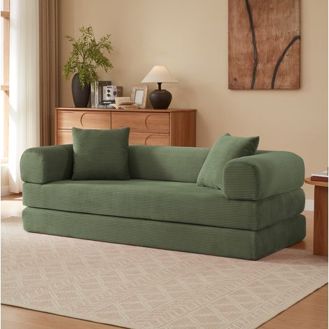Canapé convertible 195x89x59 cm vert, sofa 2 en 1 en velours et mousse, sans montage MEUBLIV (1/5)