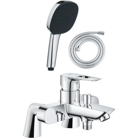 Pack mitigeur bain douche mécanique GROHE Start Loop + douchette carré  2 jets + flexible