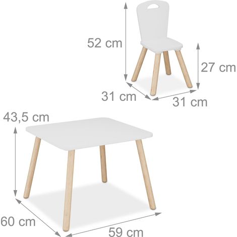 Set di 1 tavolo e 2 sedie moderne per bambini giocattoli comodi 60 x 60 x 50 cm in legno bianco 130016462