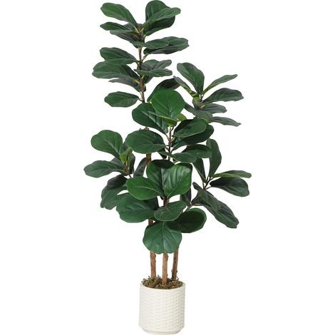 Figuier Lyre Artificiel Réaliste en Pot Blanc, Tronc Naturel, Feuillage Dense et Brillant, Plante Verte Décorative sans Entretien pour Salon, Chambre, Bureau, Ramifications, 120cm (1/5)